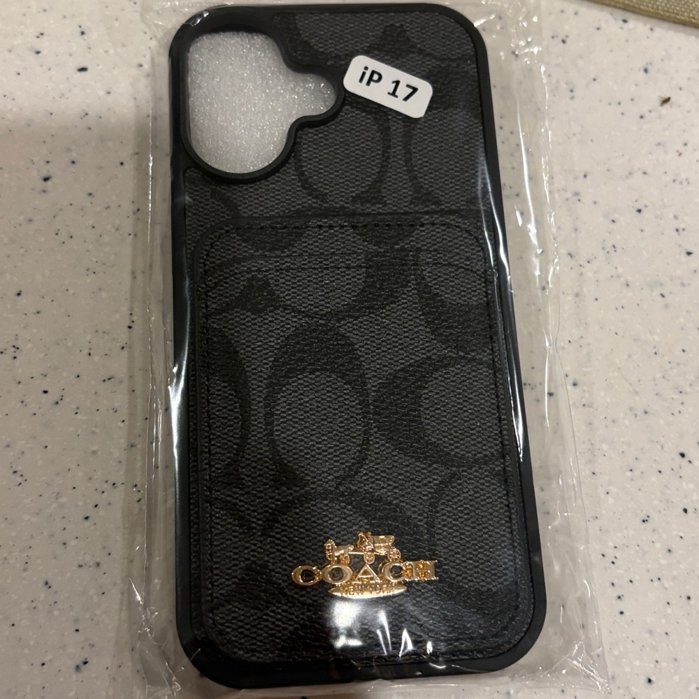 Coach Signature Black and Gold Phone credit card slot Case IPhone17 - Picture 2 of 3